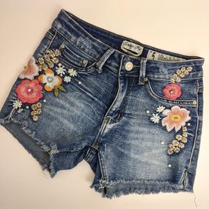 Embroidered Floral Indigo Rein Jean Shorts Size 5